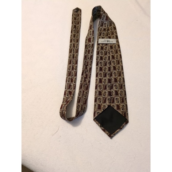 Louis Roth 100% Silk Burgandy Silver & Gold Geometric Pattern Tie 60"x 3 3/4 in - Picture 4 of 6